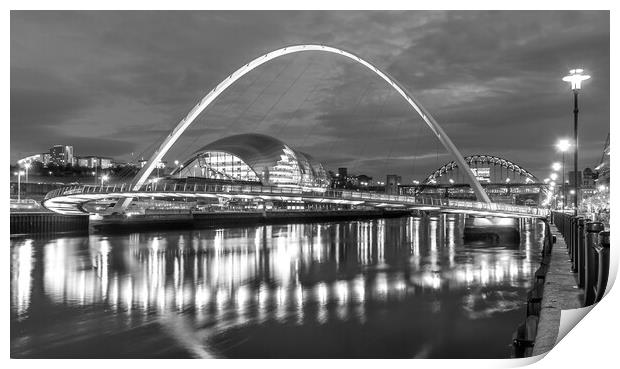 Newcastle quayside evening in mono Print by Naylor's Photography