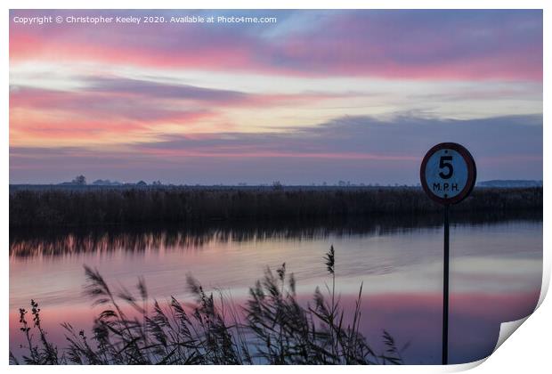 Norfolk broads sunrise Print by Christopher Keeley