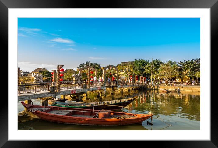 Afternoon sun falling on the Cau An Hoi Bridge on the Thun Bon River, in the centre of the beautiful and ancient Hoi An Framed Mounted Print by SnapT Photography