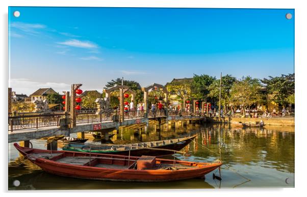Afternoon sun falling on the Cau An Hoi Bridge on the Thun Bon River, in the centre of the beautiful and ancient Hoi An Acrylic by SnapT Photography