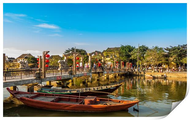 Afternoon sun falling on the Cau An Hoi Bridge on the Thun Bon River, in the centre of the beautiful and ancient Hoi An Print by SnapT Photography