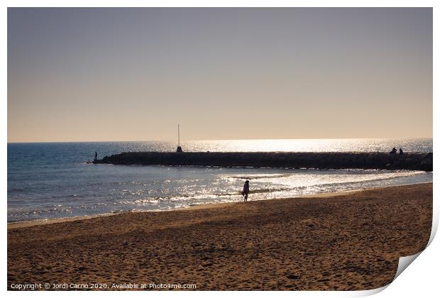 Against light of the beach of the Ribera de Sitges, Catalonia, S Print by Jordi Carrio