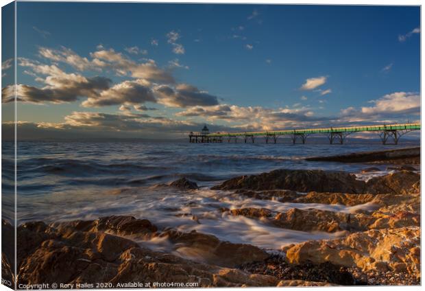 Clevedon Pier with blue sky Canvas Print by Rory Hailes