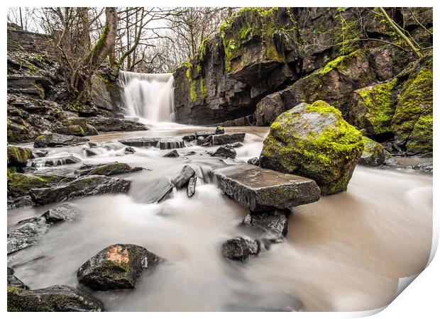 Plunge Road Waterfall In Edenfield, Ramsbottom  Print by Owen Seymour