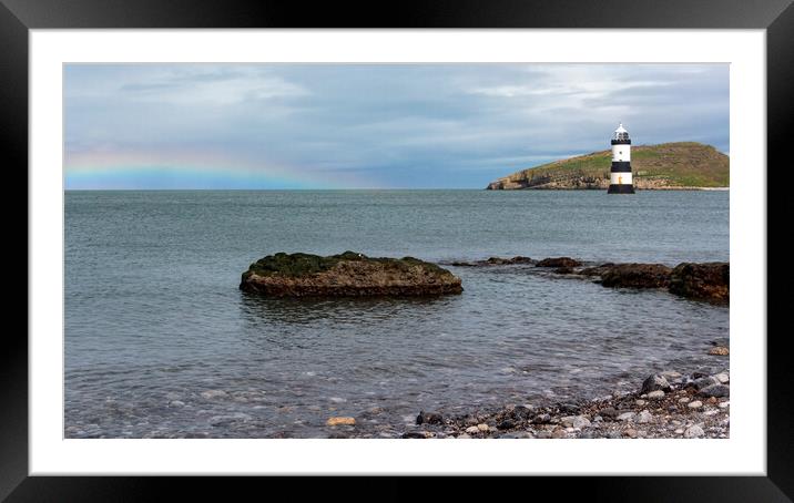 Majestic Rainbow over Penmon Lighthouse Framed Mounted Print by Wendy Williams CPAGB
