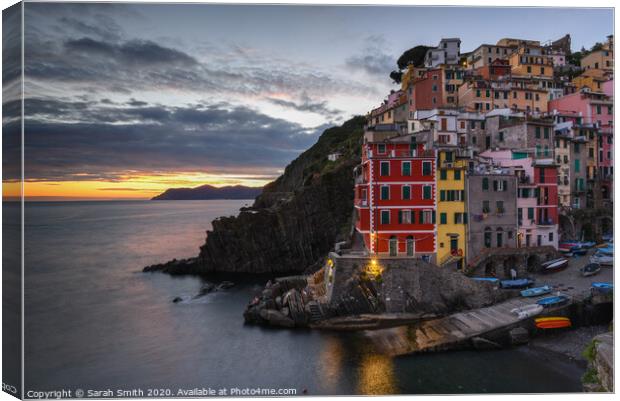 Riomaggiore at Sunset Canvas Print by Sarah Smith
