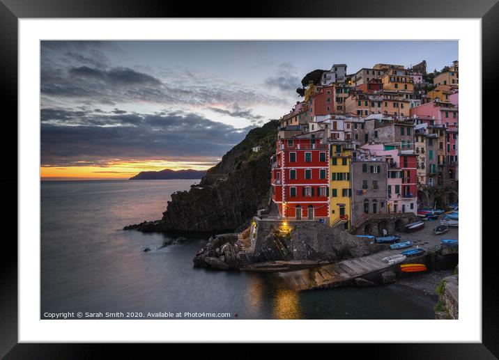 Riomaggiore at Sunset Framed Mounted Print by Sarah Smith