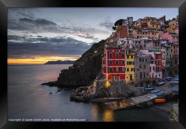 Riomaggiore at Sunset Framed Print by Sarah Smith