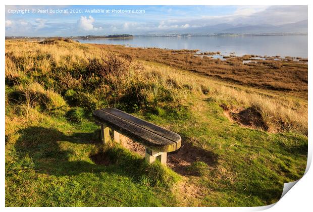 Bench on the Shores of the Menai Strait Anglesey Print by Pearl Bucknall