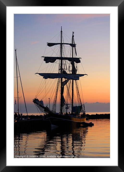 Silhouetted Sunset Tall Ship Framed Mounted Print by Imladris 