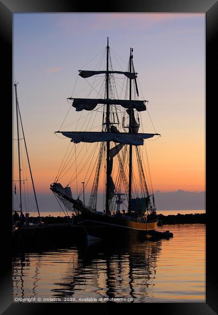 Silhouetted Sunset Tall Ship Framed Print by Imladris 