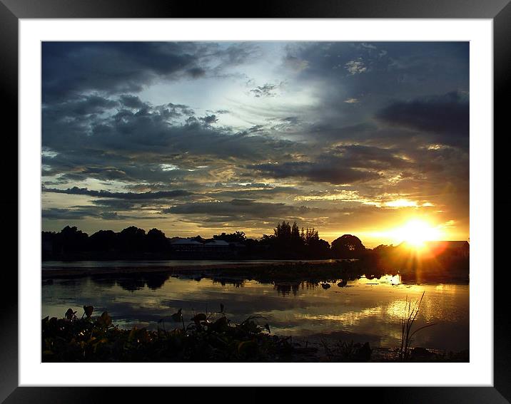 Sunset on the River Kwai, Kanchanaburi, Thailand Framed Mounted Print by Serena Bowles