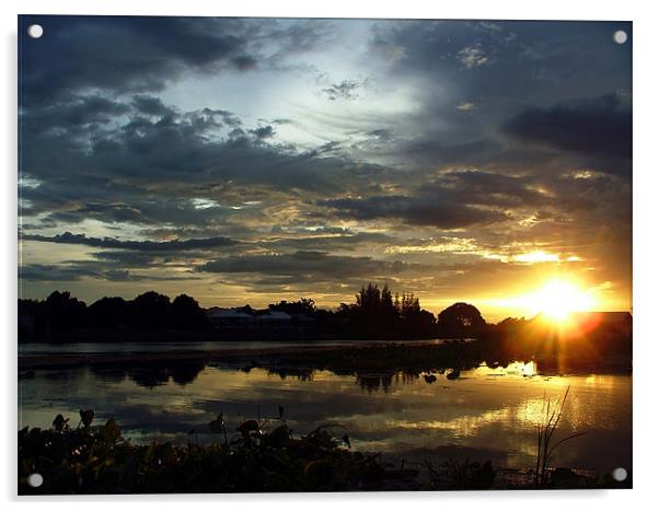 Sunset on the River Kwai, Kanchanaburi, Thailand Acrylic by Serena Bowles
