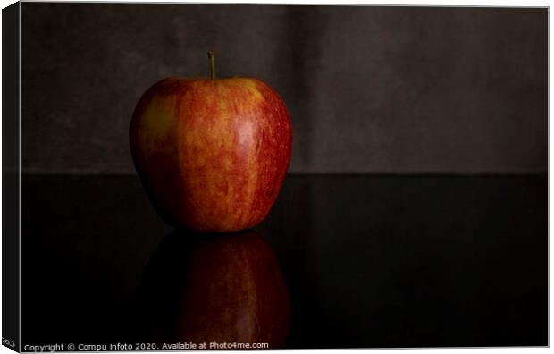 One red apple isolated on black Canvas Print by Chris Willemsen