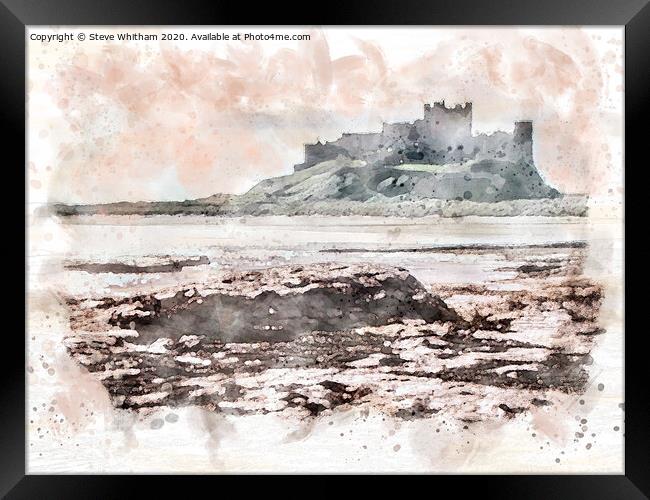 Bamburgh Castle Sunset. Framed Print by Steve Whitham