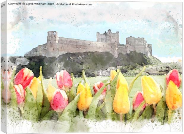 Bamburgh Castle across the gardens. Canvas Print by Steve Whitham