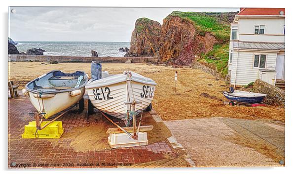 Boats At Hope Cove Devon Acrylic by Peter F Hunt