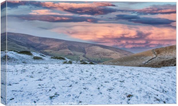 Mam Tor Derbyshire, sunset with the snow  Canvas Print by Holly Burgess