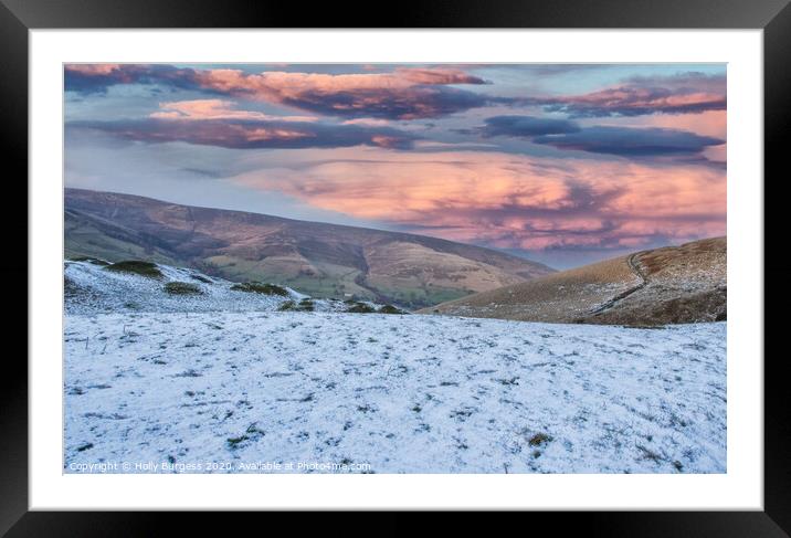 Mam Tor Derbyshire, sunset with the snow  Framed Mounted Print by Holly Burgess