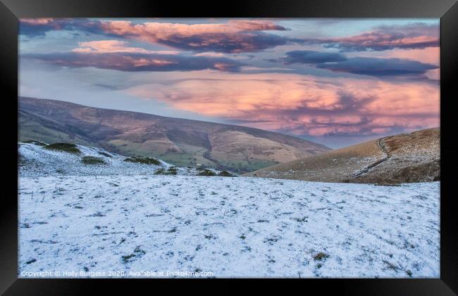 Mam Tor Derbyshire, sunset with the snow  Framed Print by Holly Burgess