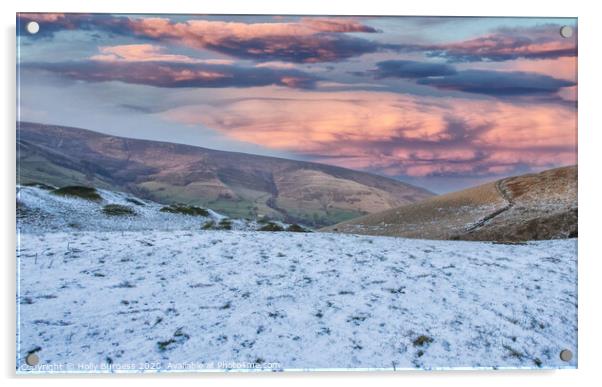 Mam Tor Derbyshire, sunset with the snow  Acrylic by Holly Burgess