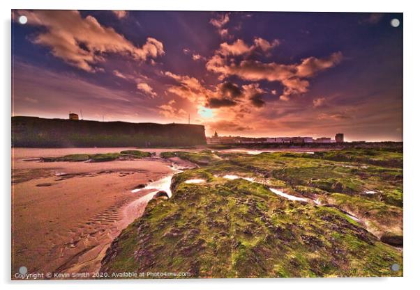 Sunset over Perch Rock fort, New Brighton Wirral Acrylic by Kevin Smith