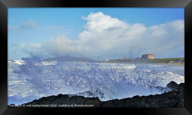 Sea Spray, Fistral Beach, Newquay. Framed Print by Neil Mottershead