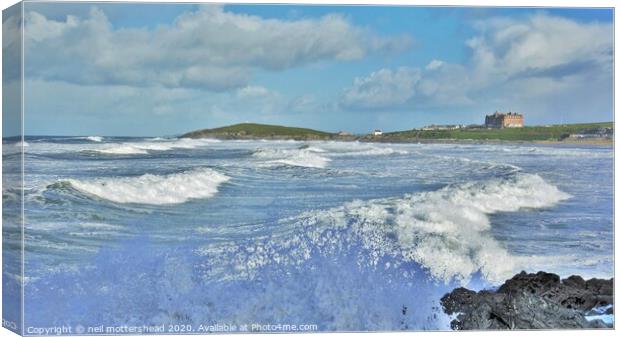 Surf & Sea Spray At Fistral Beach, Newquay. Canvas Print by Neil Mottershead