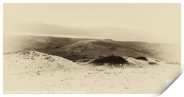 Mam Tor  in the snow Sepia  Print by Holly Burgess
