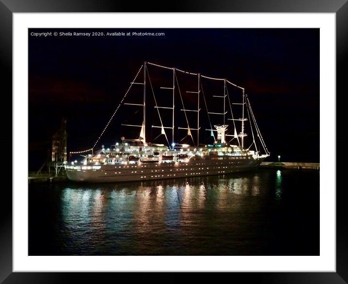 Sailing ship at night  Framed Mounted Print by Sheila Ramsey