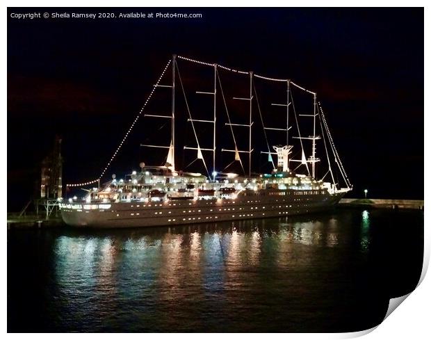Sailing ship at night  Print by Sheila Ramsey