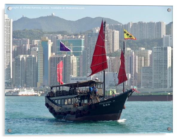 Junk boat Hong Kong harbour Acrylic by Sheila Ramsey