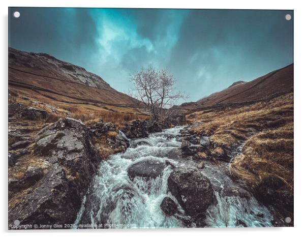 Green Burn Waterfall with lone tree Acrylic by Jonny Gios