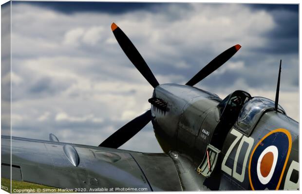 Spitfire of 222 Squadron, RAF Hornchurch. Canvas Print by Simon Marlow