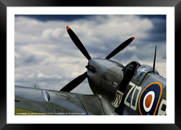 Spitfire of 222 Squadron, RAF Hornchurch. Framed Mounted Print by Simon Marlow