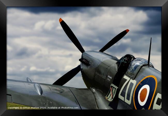 Spitfire of 222 Squadron, RAF Hornchurch. Framed Print by Simon Marlow