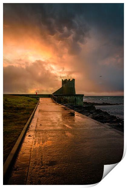 Saltcoats Bathing Ponds Sunset Print by Chris Wright
