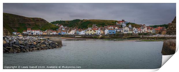 Staithes, UK, Panoramic view from the Harbour Print by Lewis Gabell