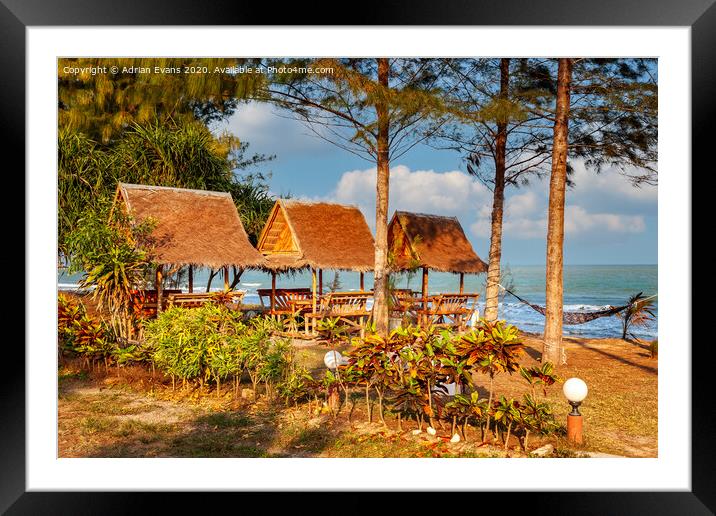 Tropical Beach Huts Framed Mounted Print by Adrian Evans