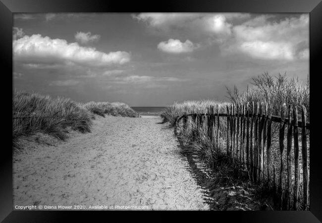 Mablethorpe beach Lincolnshire Monochrome Framed Print by Diana Mower