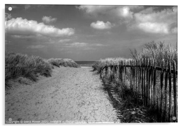 Mablethorpe beach Lincolnshire Monochrome Acrylic by Diana Mower