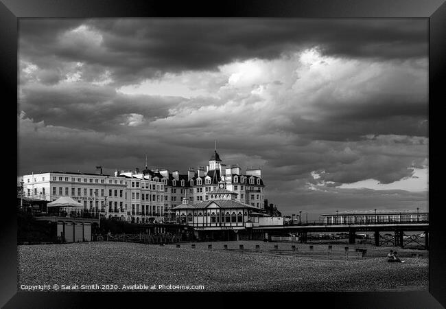 Eastbourne Seafront with Stormy Sky Framed Print by Sarah Smith