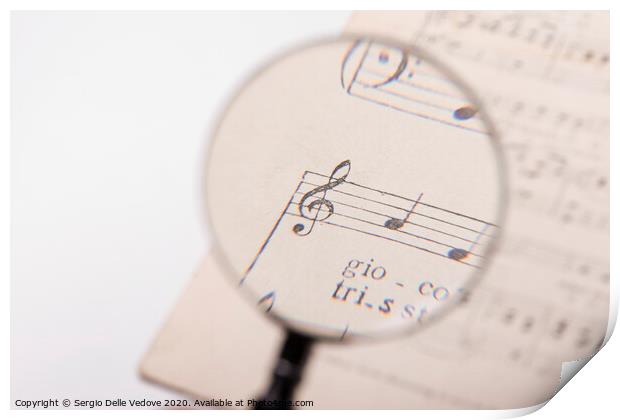 treble clef on a musical score Print by Sergio Delle Vedove