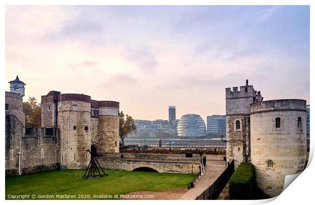Tower of London and City Hall Print by Gordon Maclaren