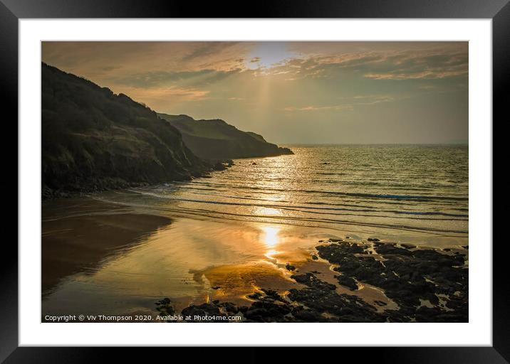 Sunset at Hope Cove Framed Mounted Print by Viv Thompson