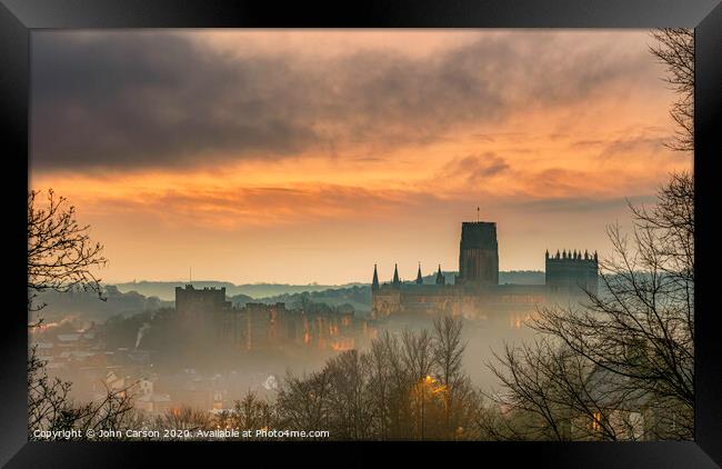 Mystical Morning at Durham Cathedral Framed Print by John Carson