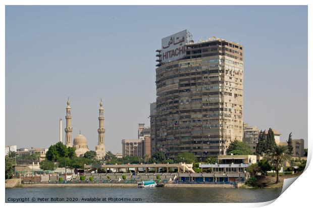 Ancient and modern cityscape, River Nile, Cairo, Egypt. Print by Peter Bolton