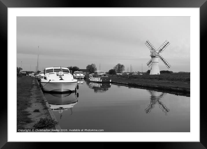 Thurne Mill and boats Framed Mounted Print by Christopher Keeley