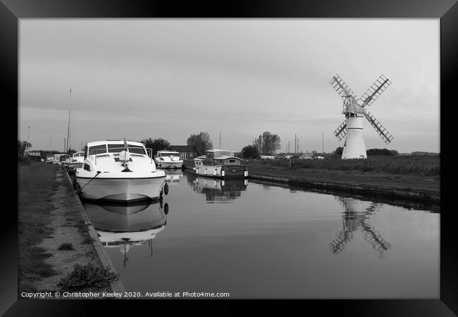 Thurne Mill and boats Framed Print by Christopher Keeley