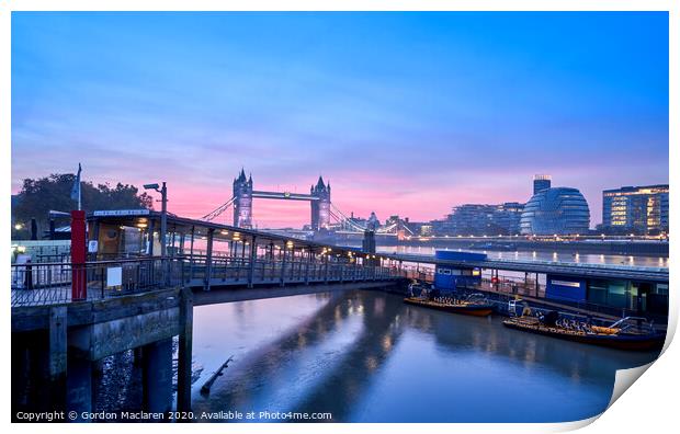 Tower Bridge London at Sunrise Print by Gordon Maclaren
